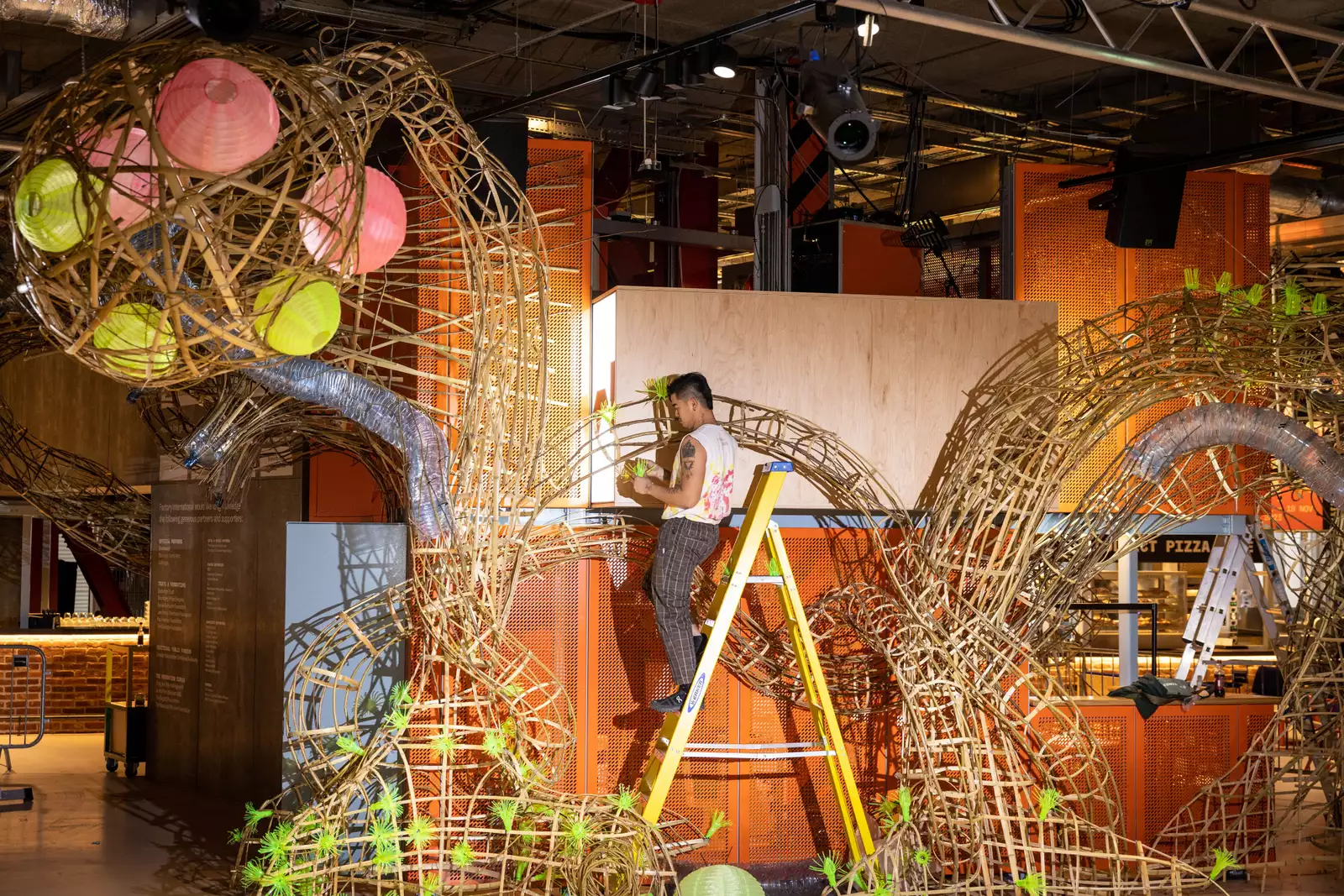 Leeroy New constructing Balete Spacecraft at Aviva Studios for The Welcome, 2023. Photograph: James Speakman.