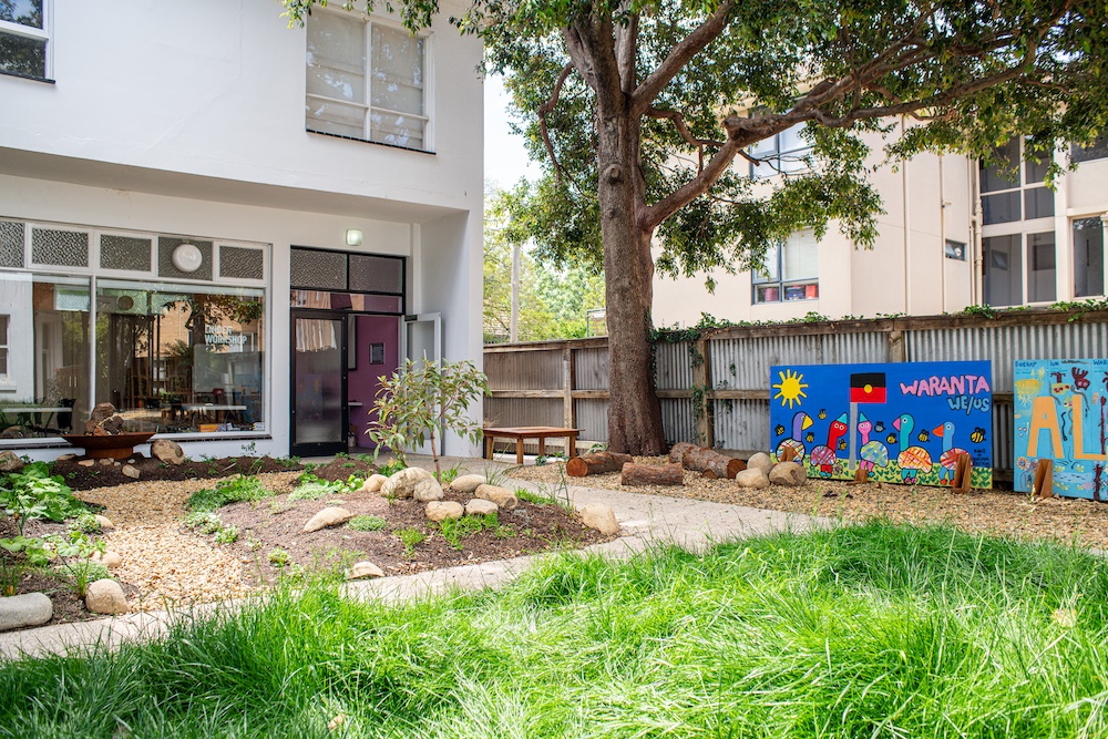 View of the gallery backyard in front of the Workshop Space, 2025. Photograph: Shelley Xue